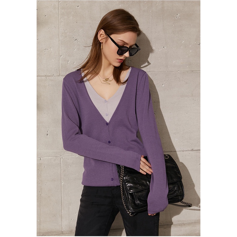 Áo Khoác Len Giả Hai Mảnh Mềm Mại Thoải Mái Thiết Kế Cổ Chữ V Dáng Ôm