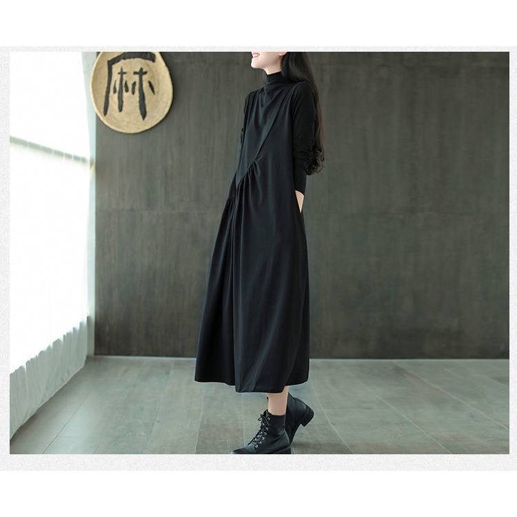 Đầm Dài Tay Cỡ Lớn Thiết Kế Giản Dị Phong Cách Retro