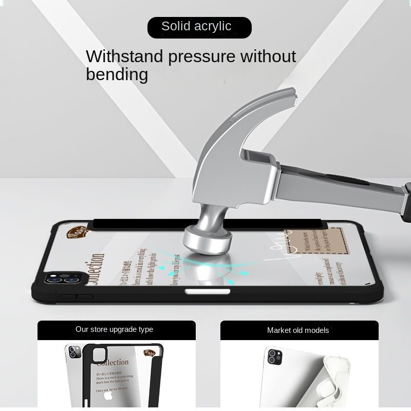 Ốp Máy Tính Bảng Acrylic Có Ngăn Đựng Bút Cho iPad Air 4 Gen10 Gen9 Gen8 Air4 5 10.9 Air1 / 2 9.7 Mini 4 5 Pro12.9 iPad Pro 2021 Air4 iPad Gen8