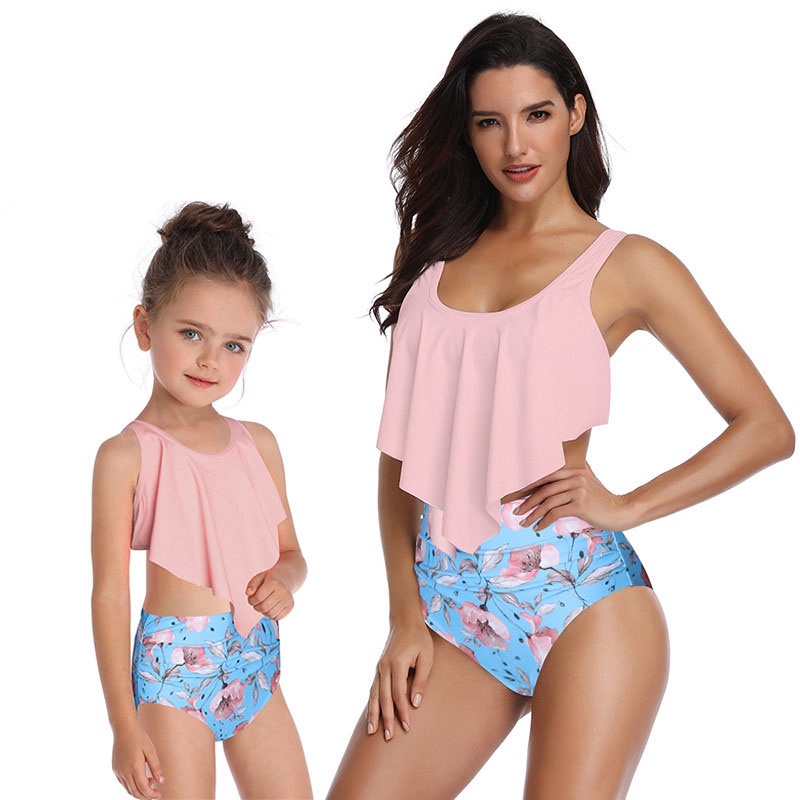Bikini Lưng Cao Hoạ Tiết Hoa Thiết Kế Quyến Rũ Cho Mẹ Và Bé