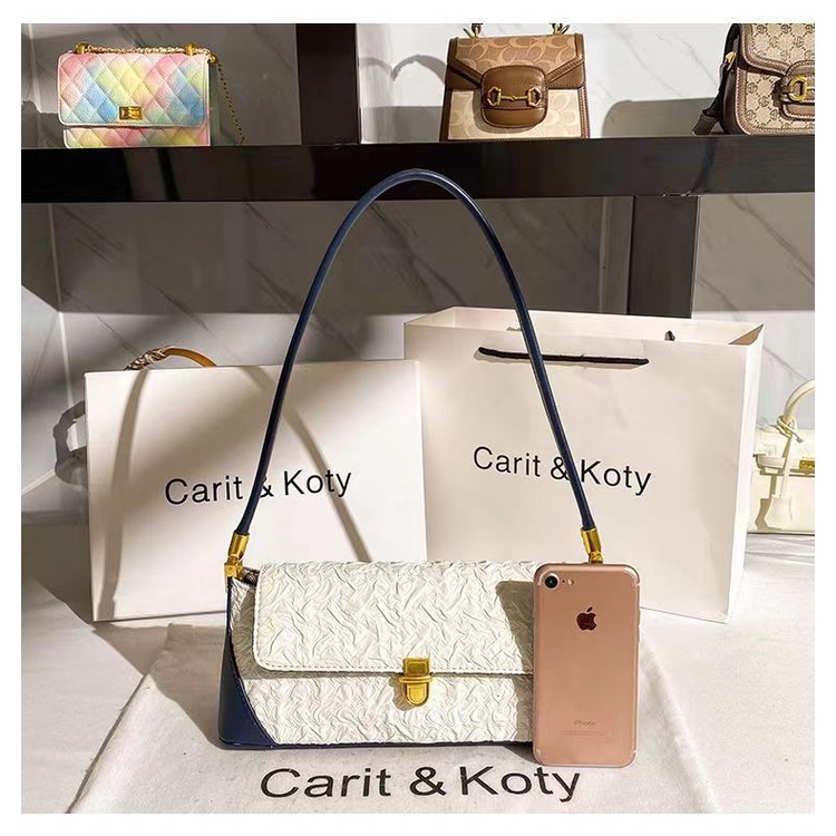 Túi Xách Kẹp Nách Xếp Ly Màu Sắc Tương Phản Thời Trang