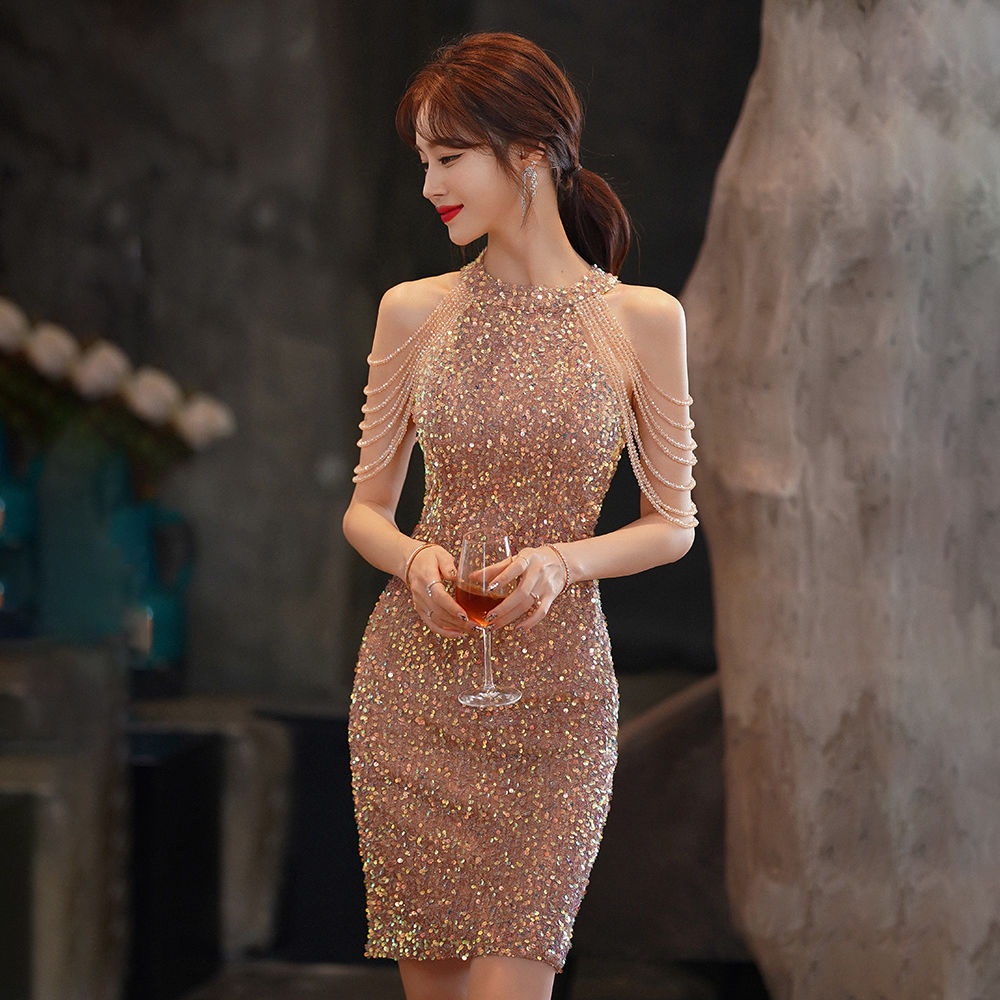 Evening dress dress for women 2023 new high-end feeling host light luxury niche high-end banquet temperament socialite little O2NS