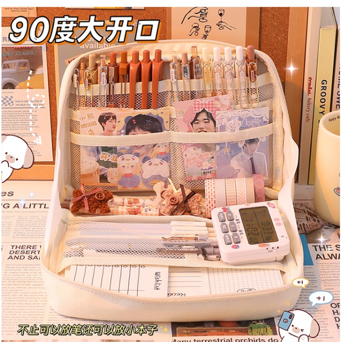 Túi Đựng Bút / Mỹ Phẩm Nhiều Ngăn Sức Chứa Lớn Tiện Dụng Cho Nữ