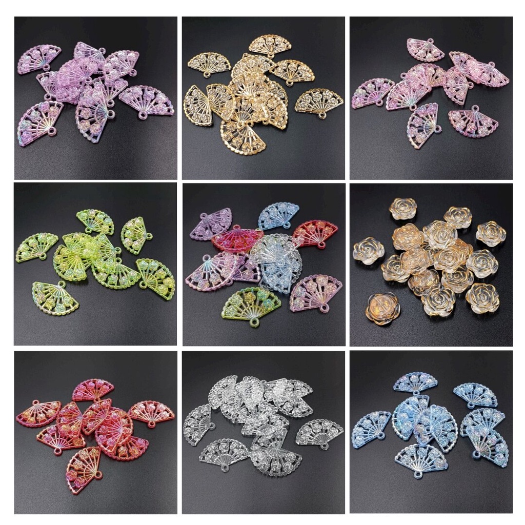 Set 10 / 20 Mặt Dây Chuyền Hình Quạt Hoa Hồng Mạ Vàng Thời Trang