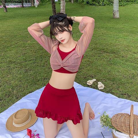 Bộ Đồ Bơi Hai Mảnh Tay Dài Phong Cách Hàn Quốc Thời Trang Mùa Xuân Mới Cho Nữ