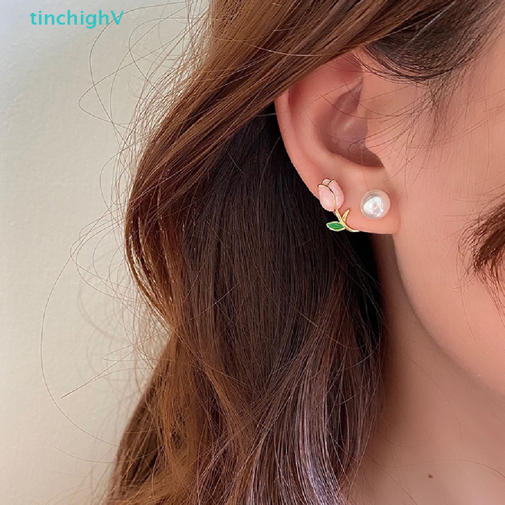 Bông Tai Hình Hoa Tulip Đính Ngọc Trai Thanh Lịch Thời Trang Cho Nữ