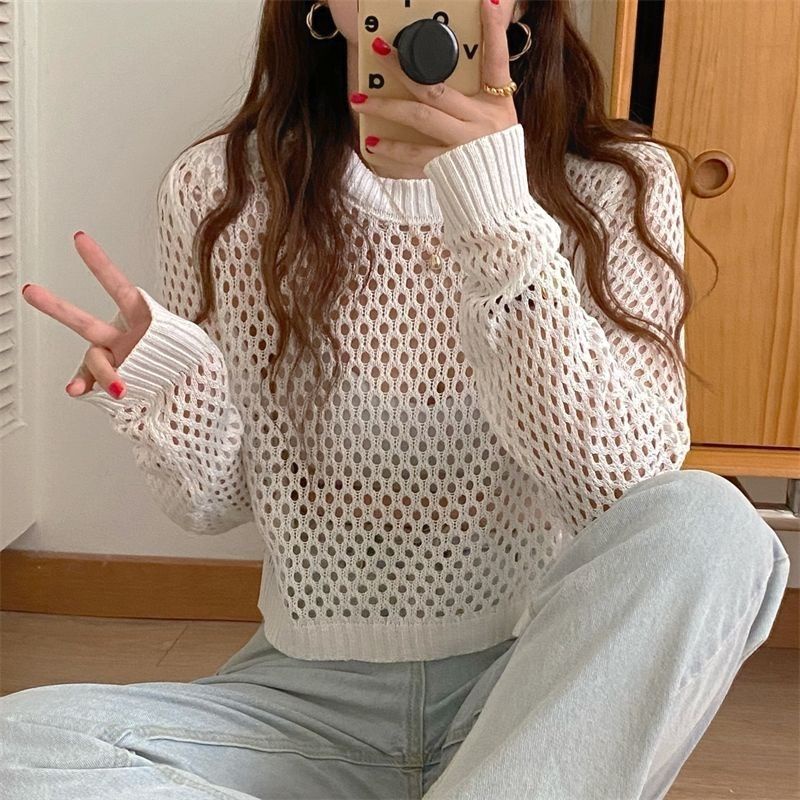 Áo Dệt Kim Mùa Hè 2023 Áo Blouse Khoét Lỗ Mới