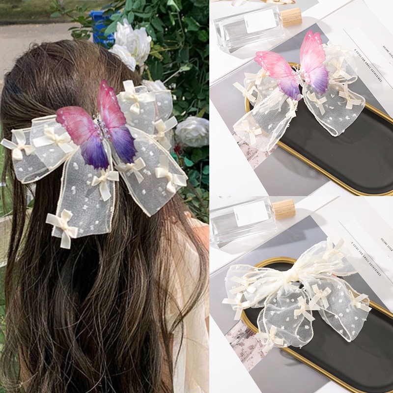 Haimeikang Kẹp Tóc Hình Nơ Họa Tiết Chấm Bi Thời Trang Hàn Quốc Cho Nữ