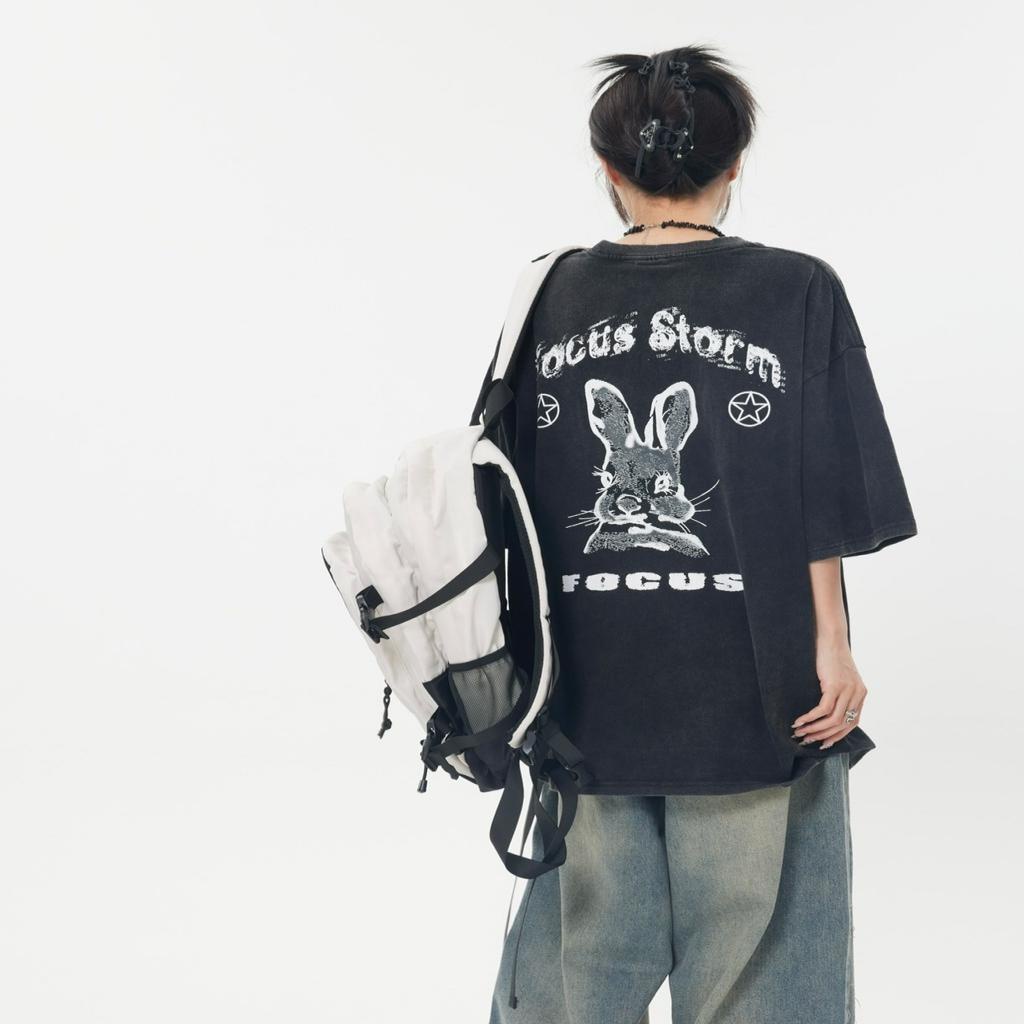 Áo Thun Tay Ngắn Dáng Rộng In Hình Thỏ Hoạt Hình Phong Cách Hàn Quốc Thời Trang Mới