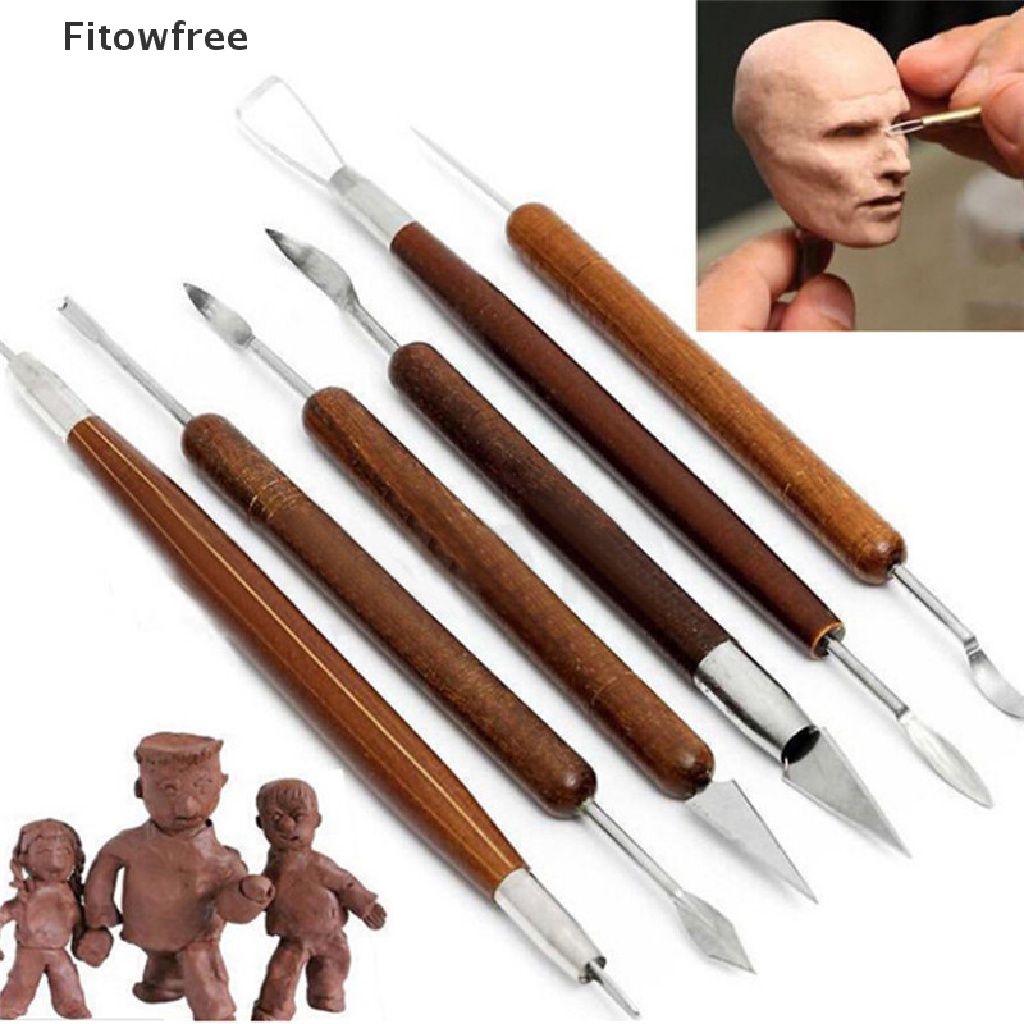 Fitw 6pcs Clay Sculpg Wax Carving Pottery DIY Tools Shapers Polymer Modeling Gift FE