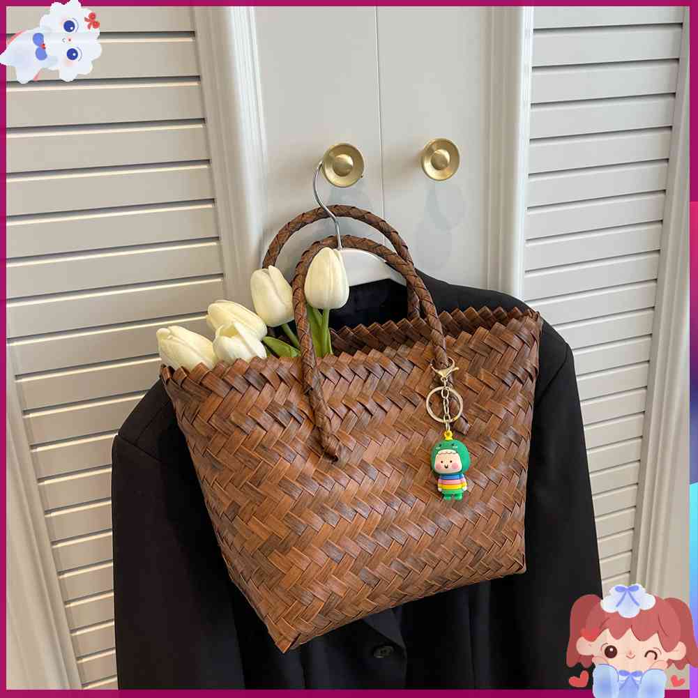 Túi Xách Đan Lát Sức Chứa Lớn Có Móc Khóa Dễ Thương Cho Nữ