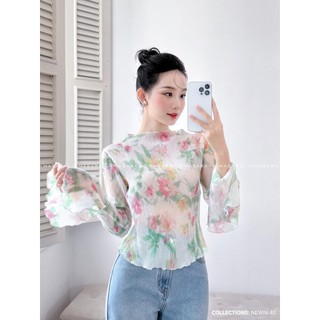 Áo tơ hoa dập nhúng tay loe