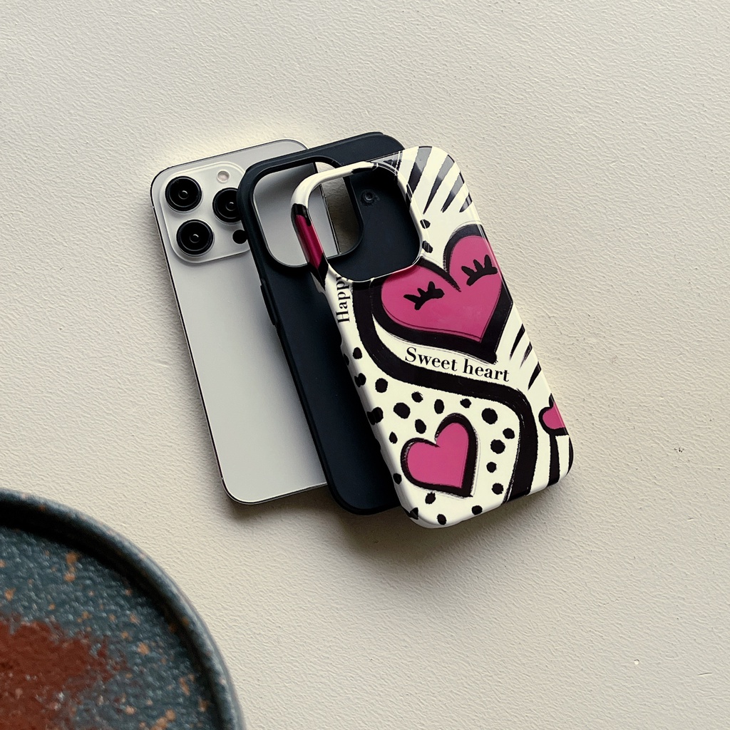 Ốp Điện Thoại TPU PC Silicon Chống Rơi Chống Sốc Hình Trái Tim Màu Đen Cho iPhone 14 13 12 11 Pro Max