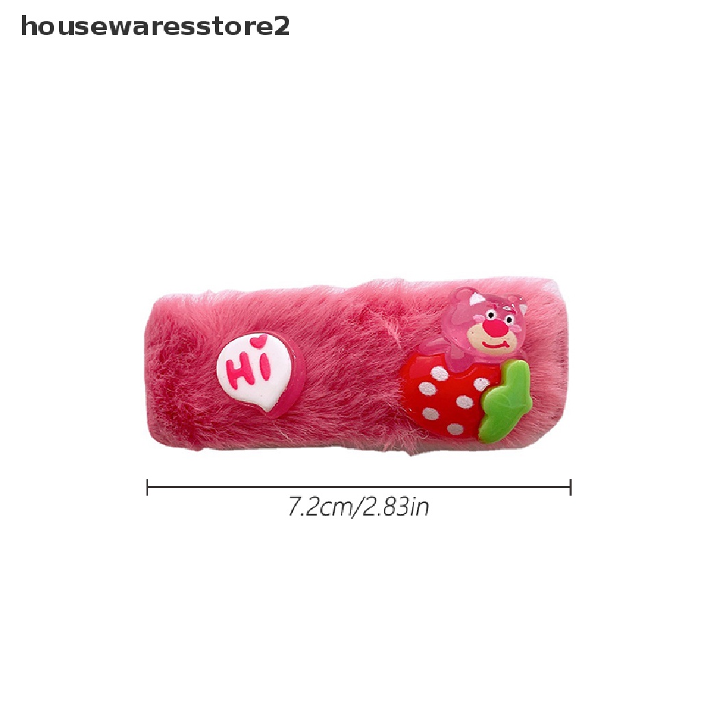 Set 2 Kẹp Tóc Hình Gấu / Dâu Tây Phủ Lông Dễ Thương Thời Trang Ngọt Ngào Cho Bé Gái