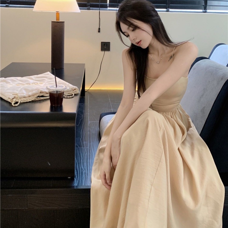 COZOKC Đầm Sát Nách Hở Lưng Form Ôm Mềm Mại Kiểu Dáng Đơn Giản