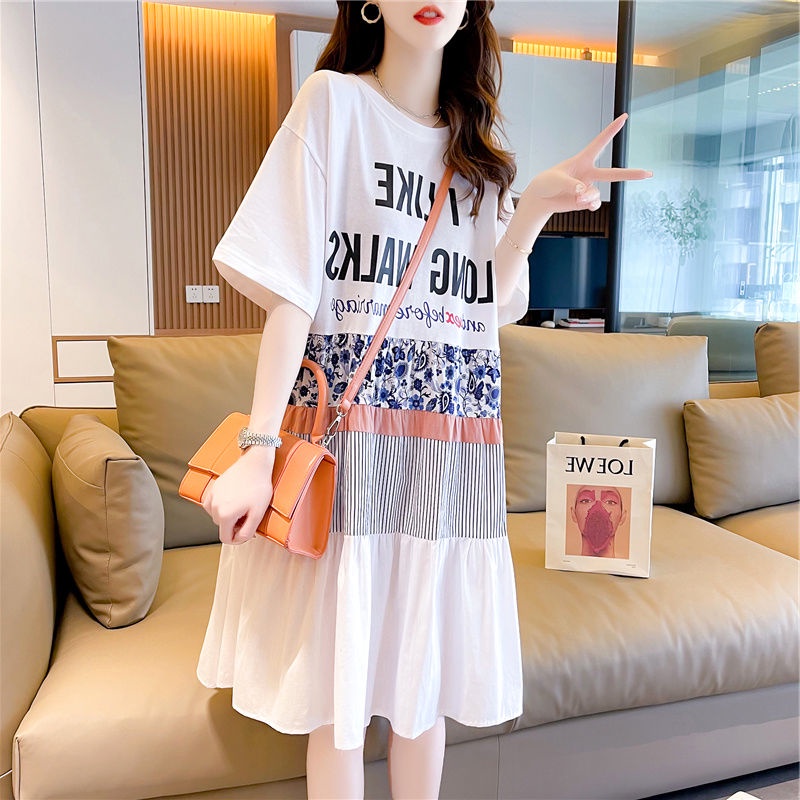 YHTN váy bầu xinh dễ thương váy bầu mùa hè bigsize Thời trang đầm bầu