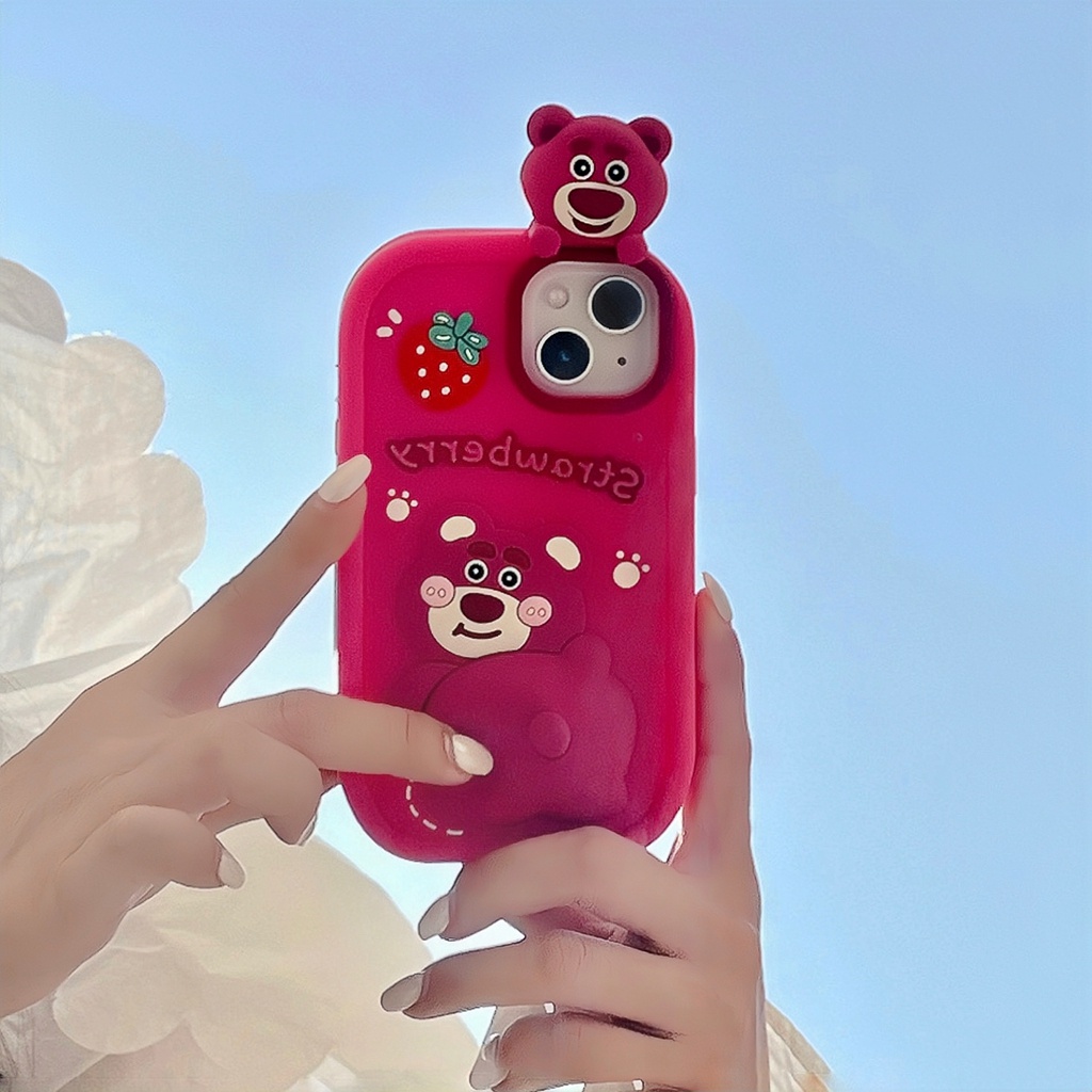 Ốp Điện Thoại Họa Tiết Gấu Và Dâu Tây Cho Iphone 14 14pro Max11 Pro Max Xs Max X 12 Pro Max