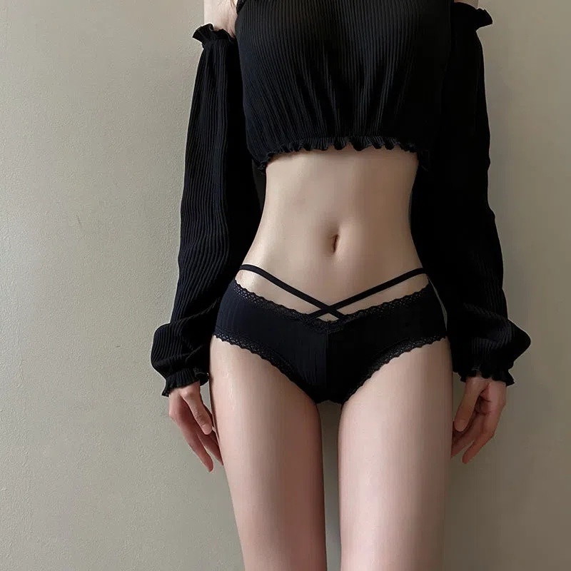Quần Lót Lụa Phối Ren Dây Chéo Phía Trước Lưng Thấp Quyến Rũ Cho Nữ