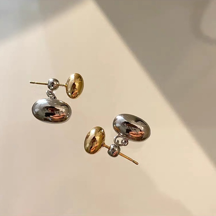 Bông Tai Hai Lớp Màu Sắc Tương Phản Bằng Kim Loại Đính Hạt Đậu Đơn Giản Phong Cách Retro