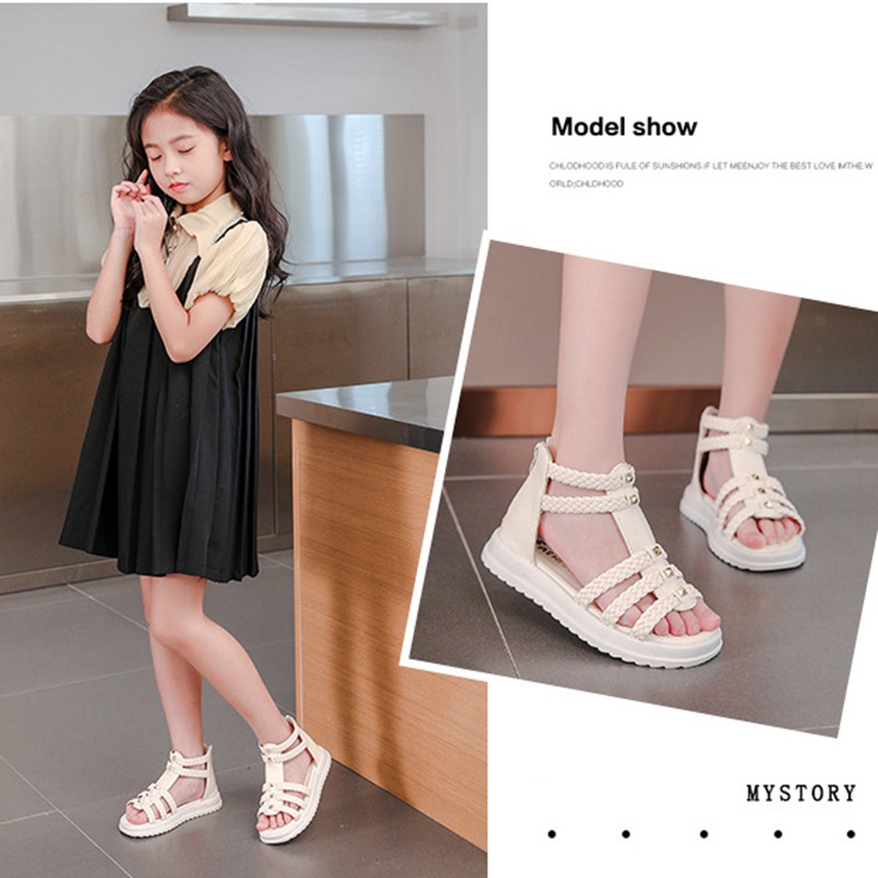 Xăng đan Công Chúa Cổ Cao Bằng Da Khoét Lỗ Size Lớn Màu Hồng Thời Trang Cho Bé Gái