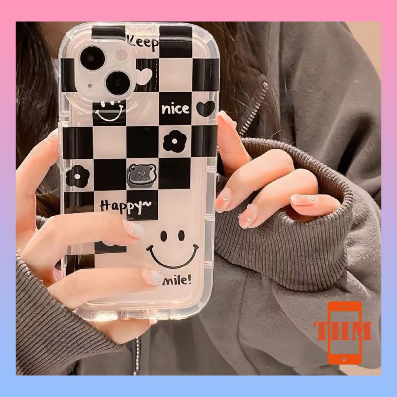 Ốp lưng iphone Vỏ mềm TPU dày vỏ trong suốt túi khí, chống chấn động bàn cờ mặt cười Cho Iphone 6 / 6S / 6splus / se / 7 / 7plus / 8 / 8plus / X / xs / xsmax / 11 / 12 / 13 / 14 / Plus / pro max-704
