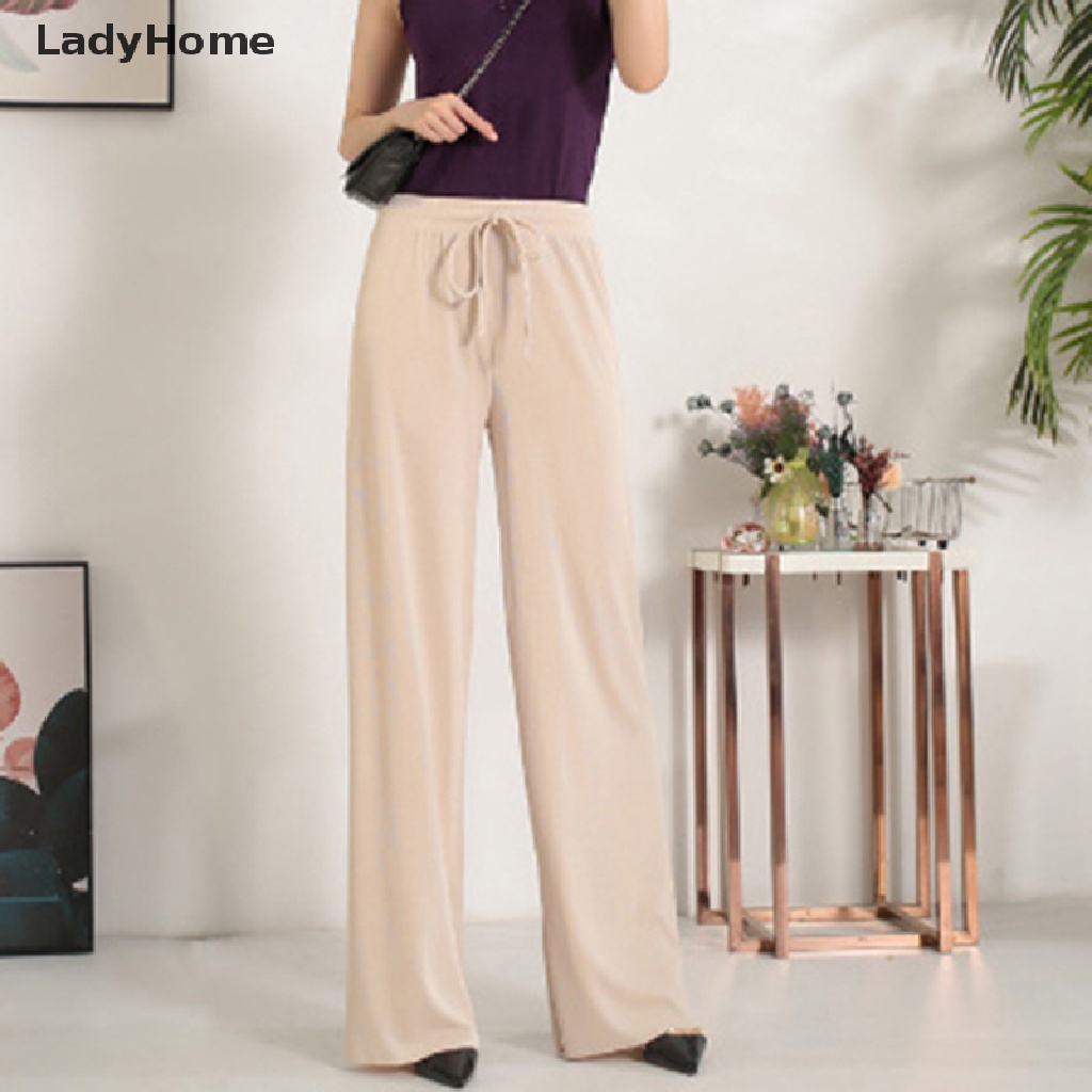Quần Jogger Vải Lụa Lạnh Mềm Mại Lưng Cao Ống Rộng Thoải Mái Thời Trang Mùa Hè Cho Nữ