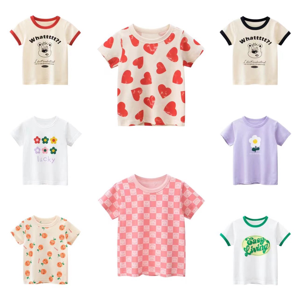 Áo Thun Cotton Ngắn Tay Thời Trang Cho Bé Gái 2-8 Tuổi