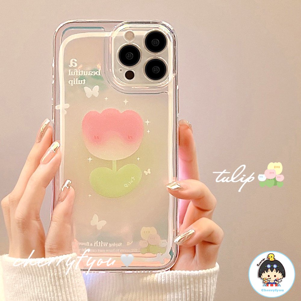 Ốp Điện Thoại TPU Mềm Trong Suốt Họa Tiết Hoa Tulip Cho IPhone 11 12 13 14 Pro Max
