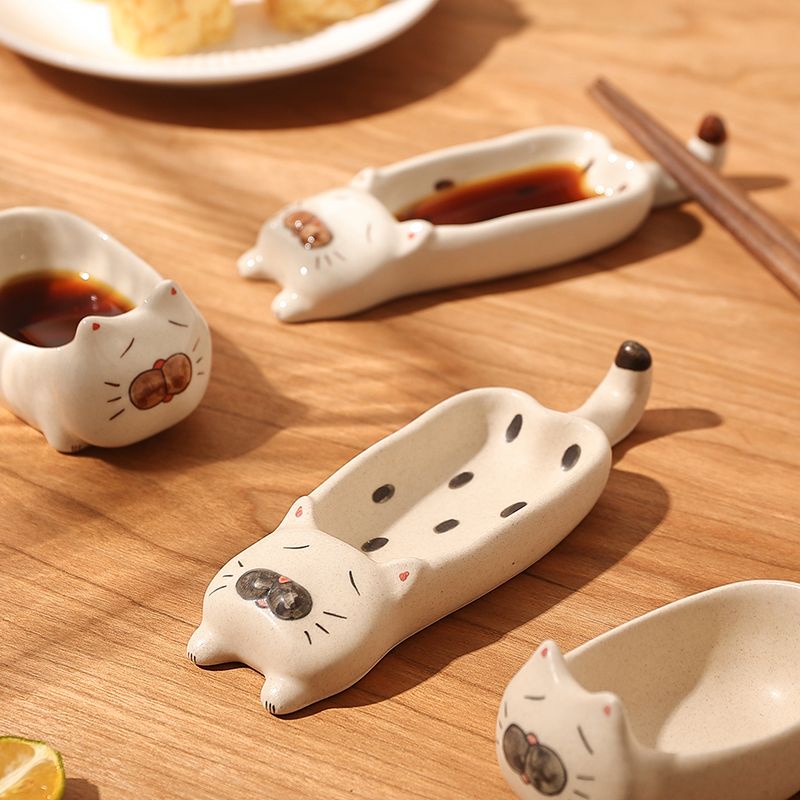 Đĩa Sứ Đựng Gia Vị / Sushi / Giấm Hình Mèo Hoạt Hình Sáng Tạo Chất Lượng Cao
