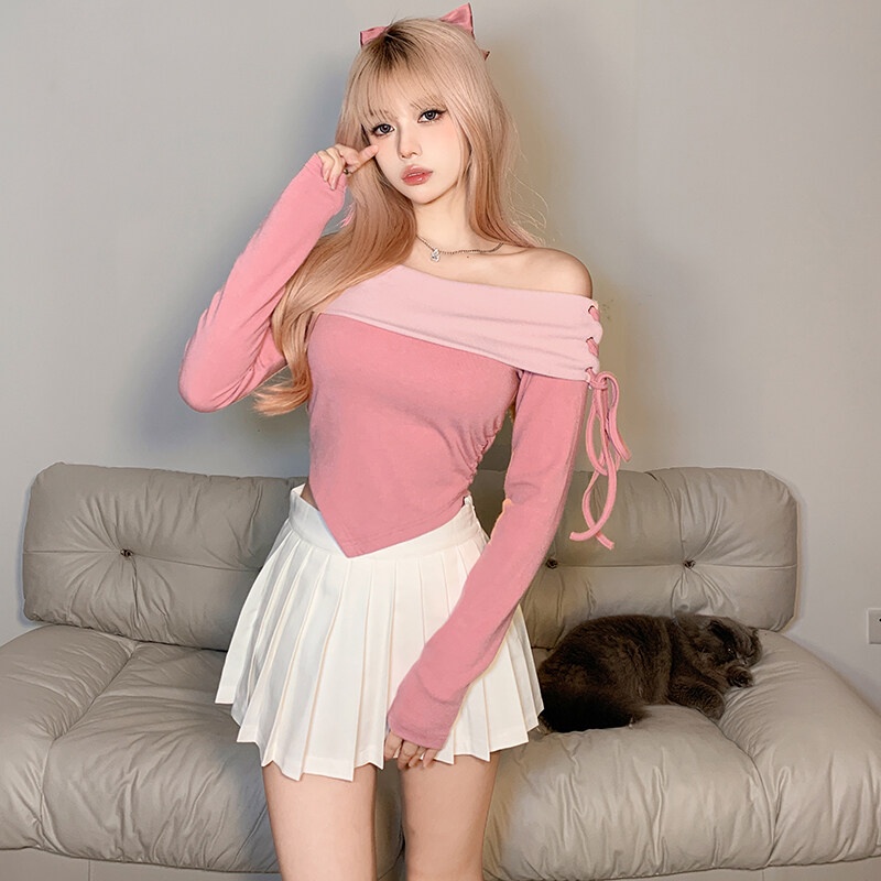 Kliou 2023 Mới Áo Kiểu Hàn Quốc 2023 Màu Hồng Ngọt Ngào Dễ Phối Đồ Phong Cách Đường Phố Cho Nữ