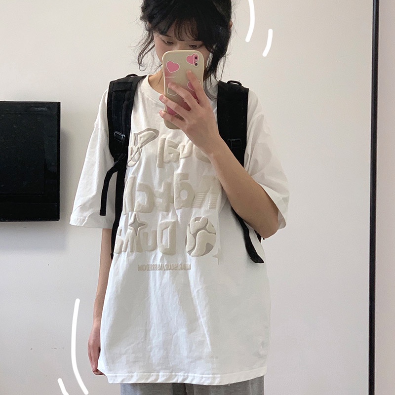 Áo Thun Cotton Ngắn Tay Dáng Rộng In Họa Tiết Thời Trang Cho Nữ