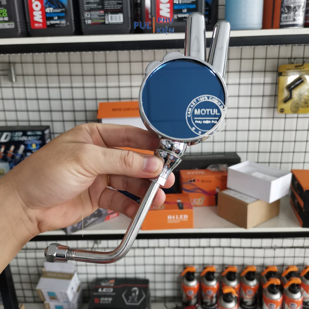 Gương xe máy mẫu ngón tay mặt kính xanh cho xe máy Wave SH SH Mode AB...