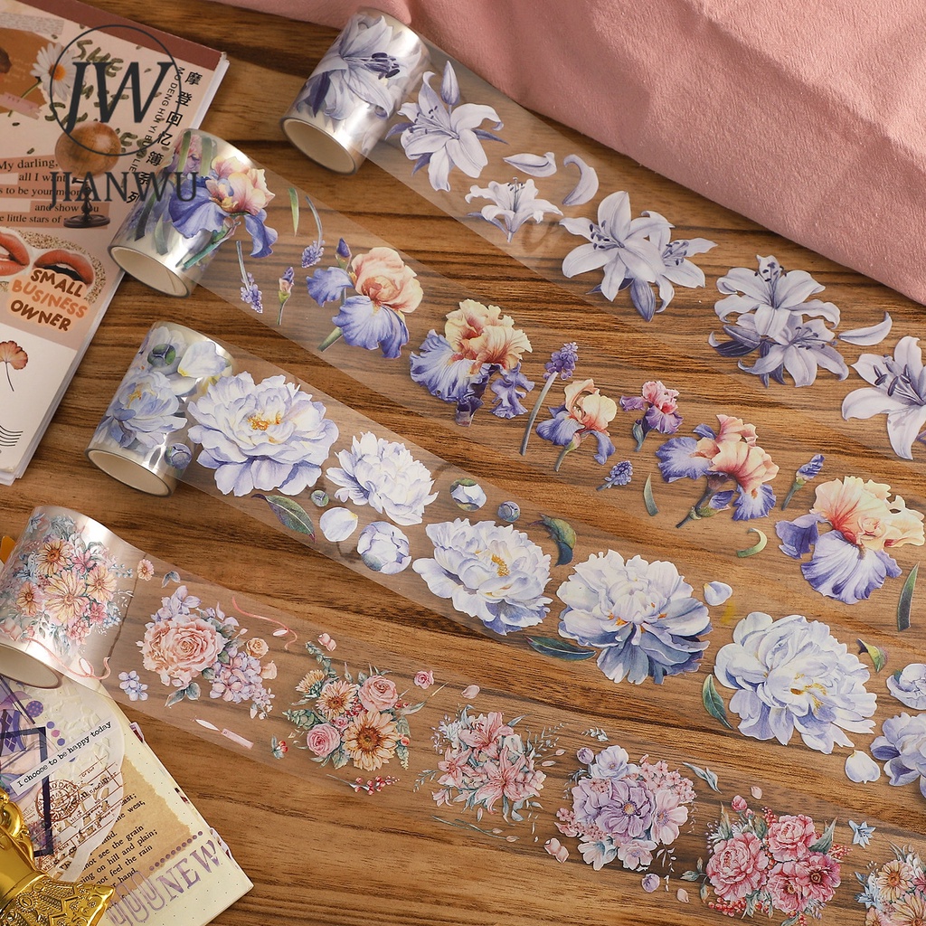 Cuộn Băng Keo Giấy Washi 200cm / 500cm In Họa Tiết Hoa Trang Trí Đa Ứng Dụng
