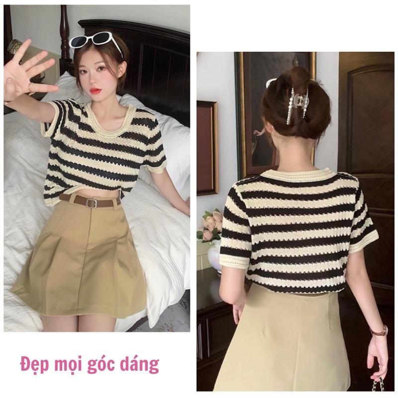 Áo len mongtoghi nữ cổ tròn cộc tay lỡ form dáng rộng phong cách hàn quốc hàng dệt kim montergy Quảng Châu AL15