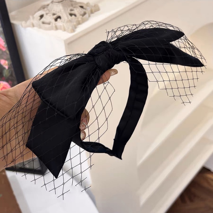 Băng Đô Cài Tóc Vải Lưới Thắt Nơ Màu Đen Cỡ Lớn Phong Cách Hàn Quốc Cho Nữ