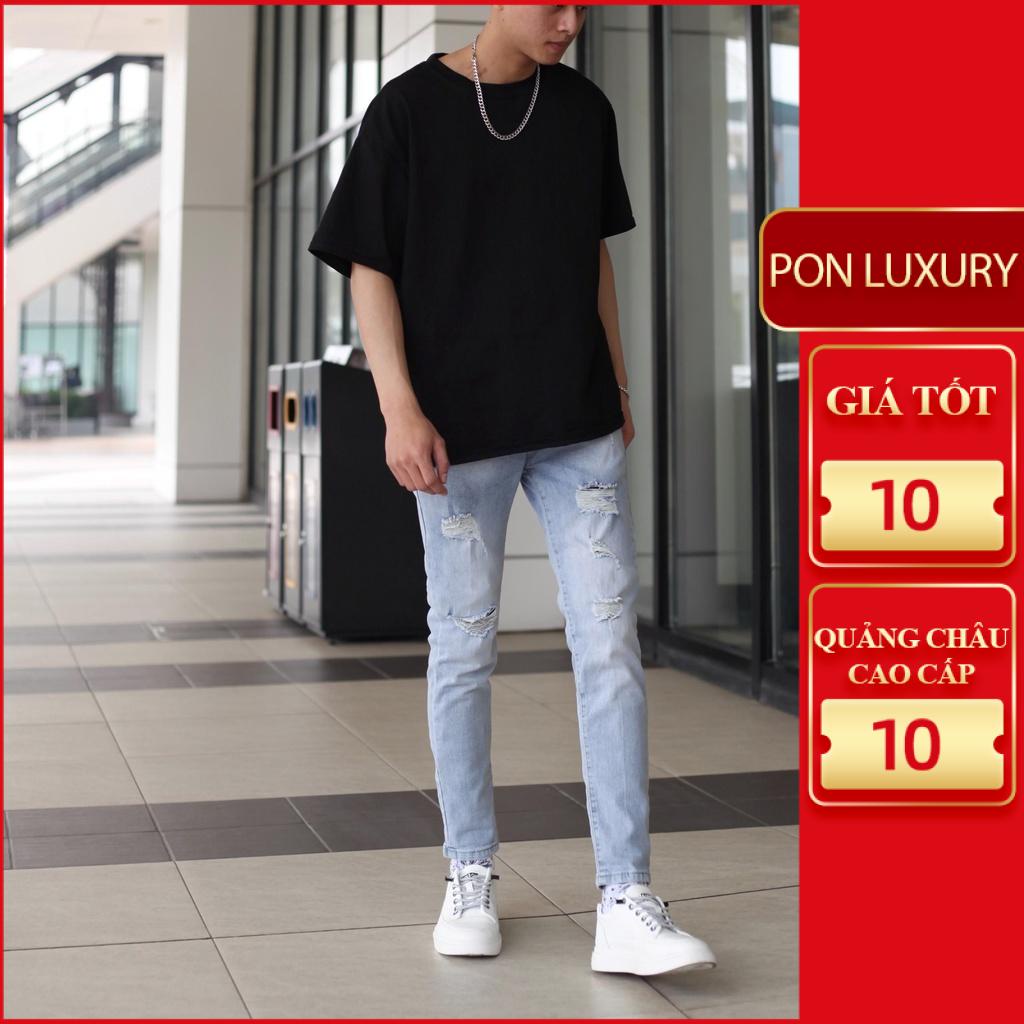 Quần jean nam rách gối chất bò co giãn tốt màu xanh nhạt dáng slimfit skinny phom ôm 5679 Ponluxury hà nội hcm freeship