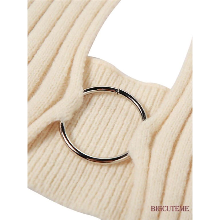 [] - Áo Vest Dệt Kim Màu Trơn Cổ Cao Không Tay Xẻ Tà Phía Trước Viền Kim Loại Cho Nữ