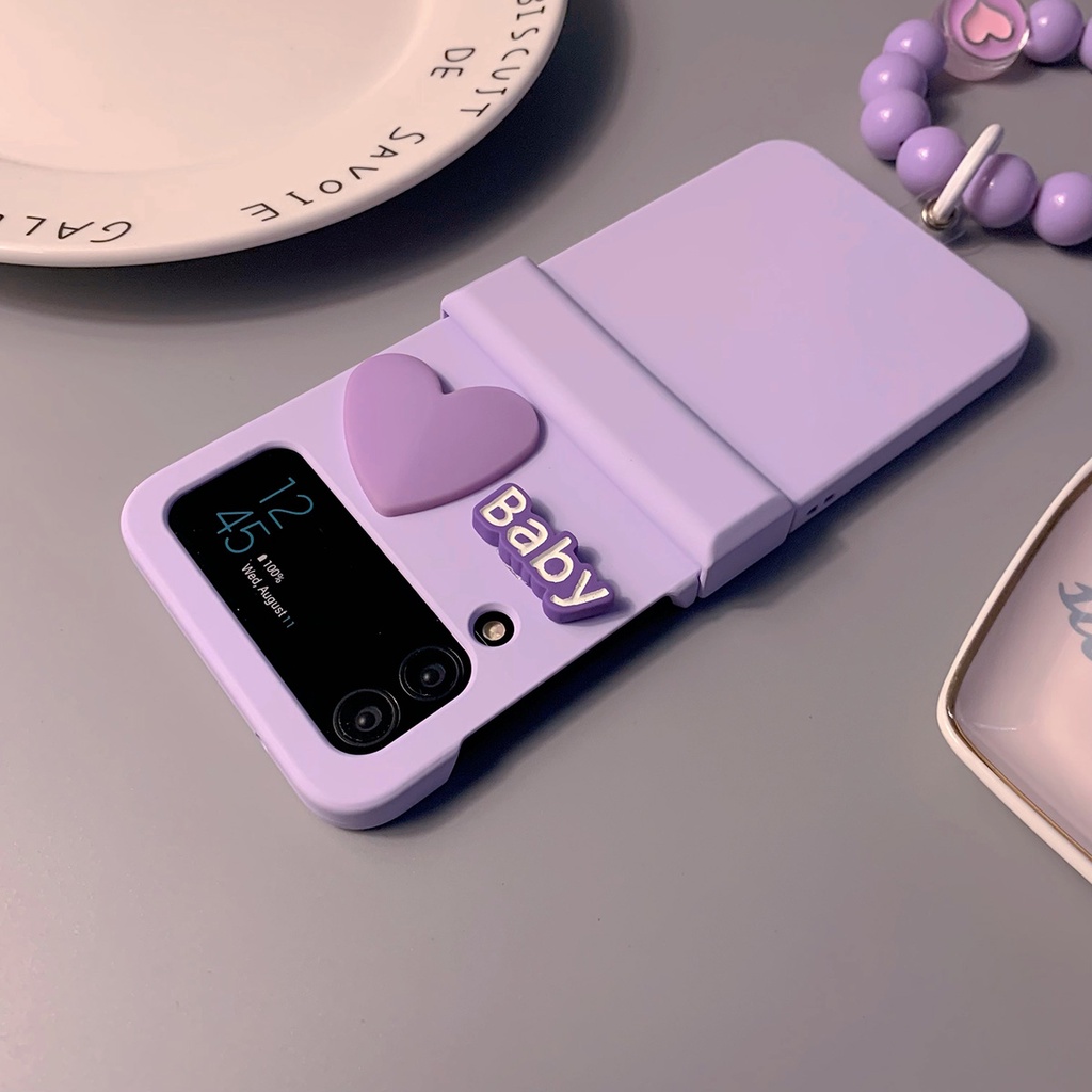 Ốp Điện Thoại Màu Tím in Hình Trái Tim 3 Trong 1 Cho Samsung Galaxy Z Flip 3 5G Z Flip 3 ZFlip 3 Z Flip4 ZFlip 4