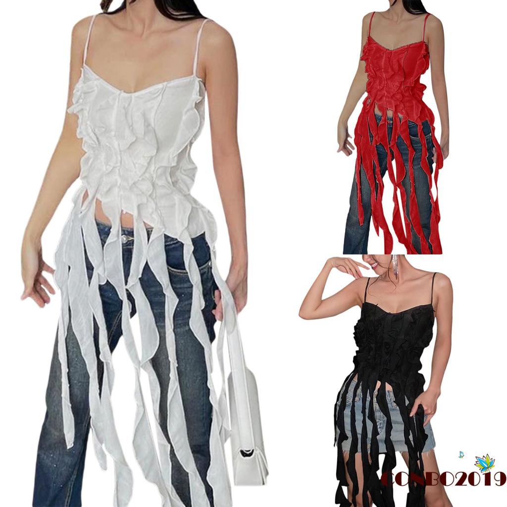 Áo Tank Top Hai Dây Nhún Bèo Màu Sắc Đơn Giản Cho Nữ