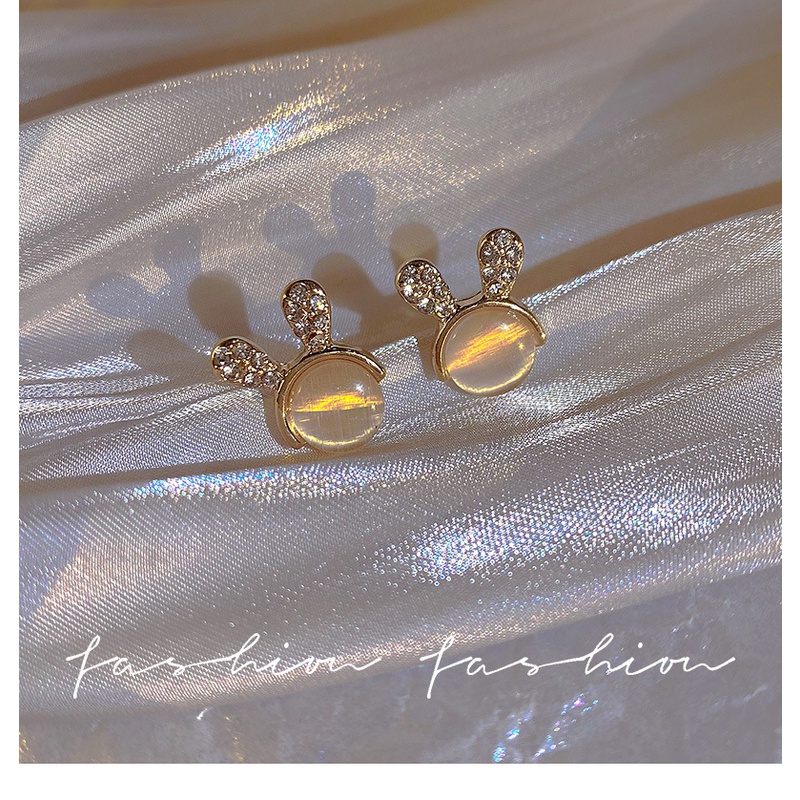 Khuyên Tai Bạc Hình Thỏ Đính Đá Opal Dễ Thương Cá Tính Phong Cách Hàn Quốc Dành Cho Nữ