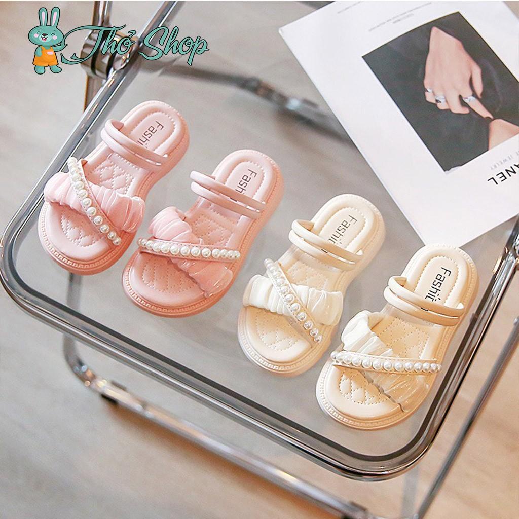 Dép ngọc quai chéo đính ngọc sang chảnh cho bé gái