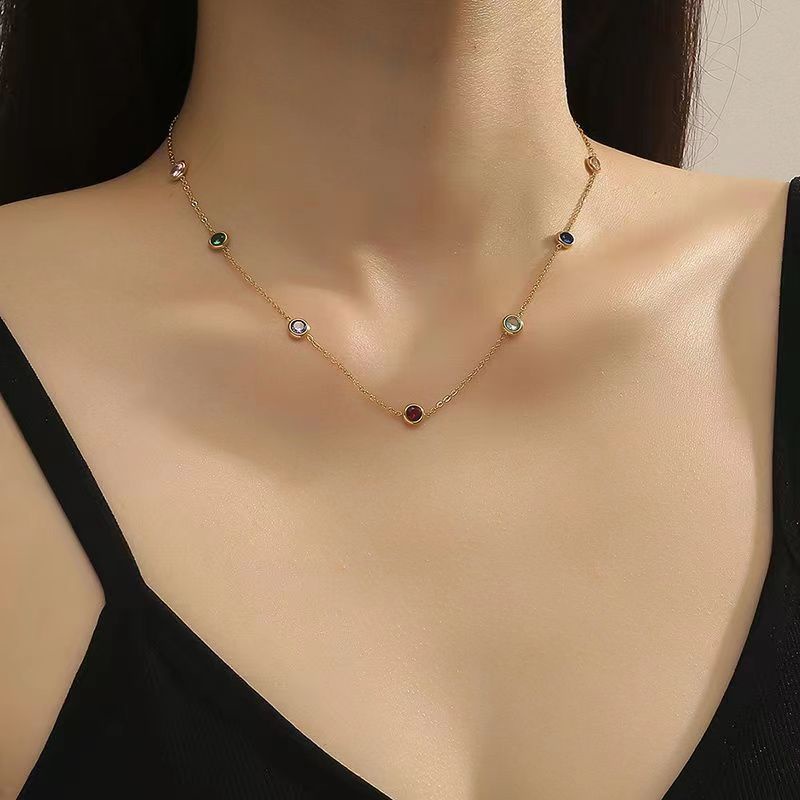 Dây Chuyền Thép Titan Đính Đá Màu Tương Phản Thời Trang Cho Nữ