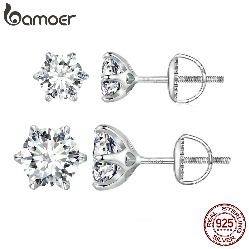 Bamoer Bông Tai Hình Móng Vuốt s925 1ct Và 2ct six Nissanite Quà Tặng Sinh Nhật / Đám Cưới Cho Nữ mse021