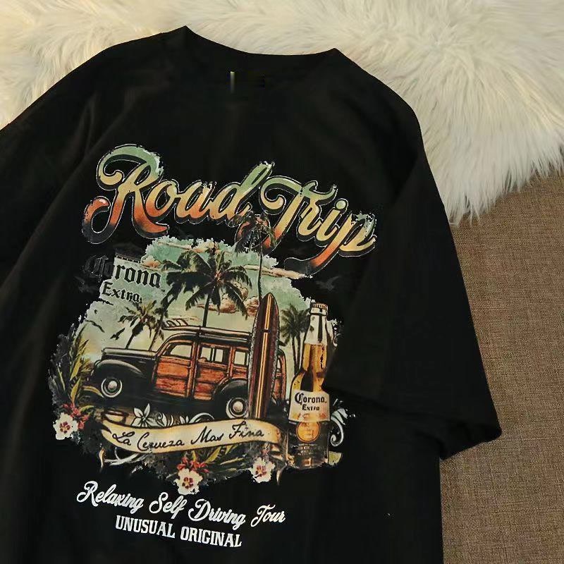 Áo in hình dáng rộng áo thun unisex áo vintage áo y2k cá tính