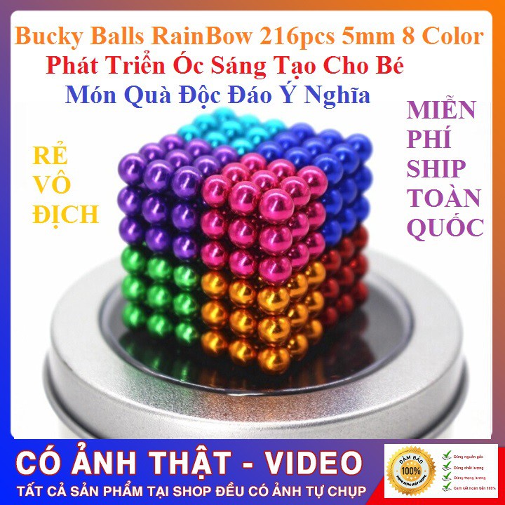 Bộ Bi Xếp Hình BuckyBalls Rainbow 8 màu 216 viên đường Kính 5mm Hộp Nhôm Sang Trọng