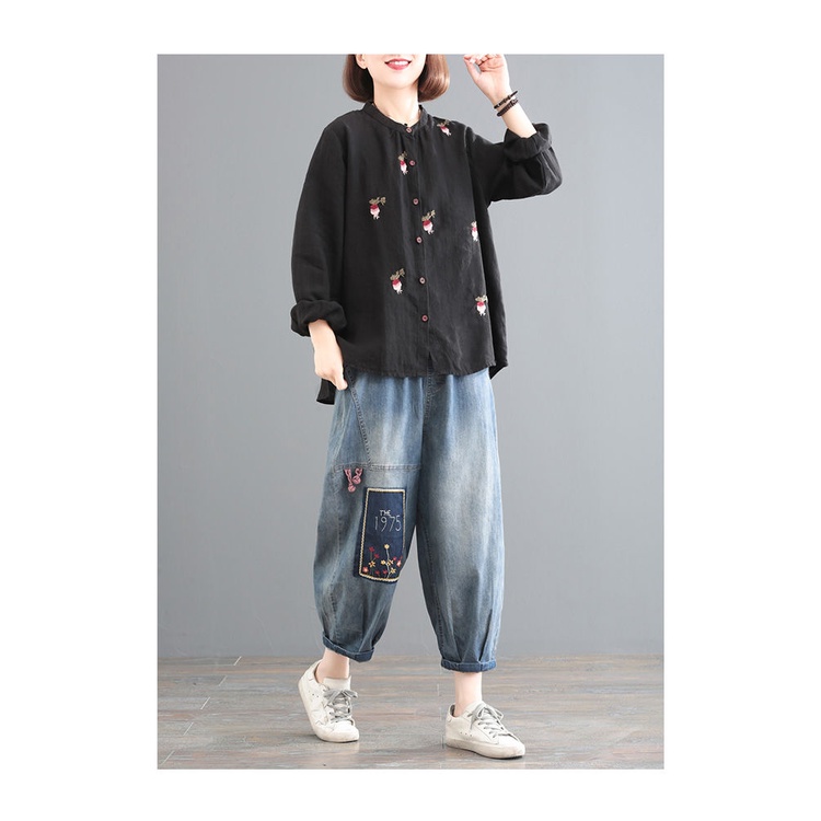 Áo Sơ Mi Cotton Lanh Thêu Họa Tiết Thời Trang Xuân Thu Hàn Quốc Mới 2023