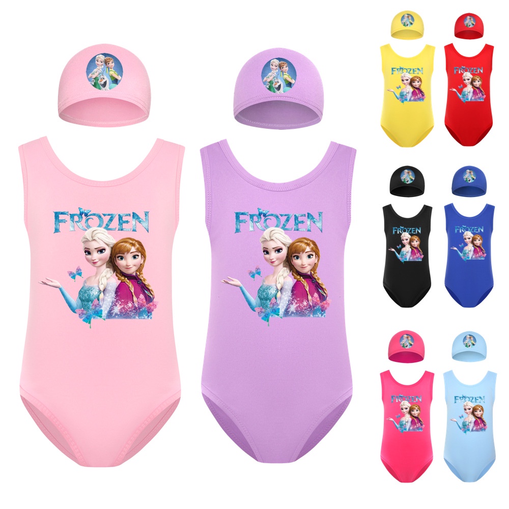 One Bộ Đồ Bơi 2 Mảnh In Hình Công Chúa Anna Elsa Cho Bé Gái