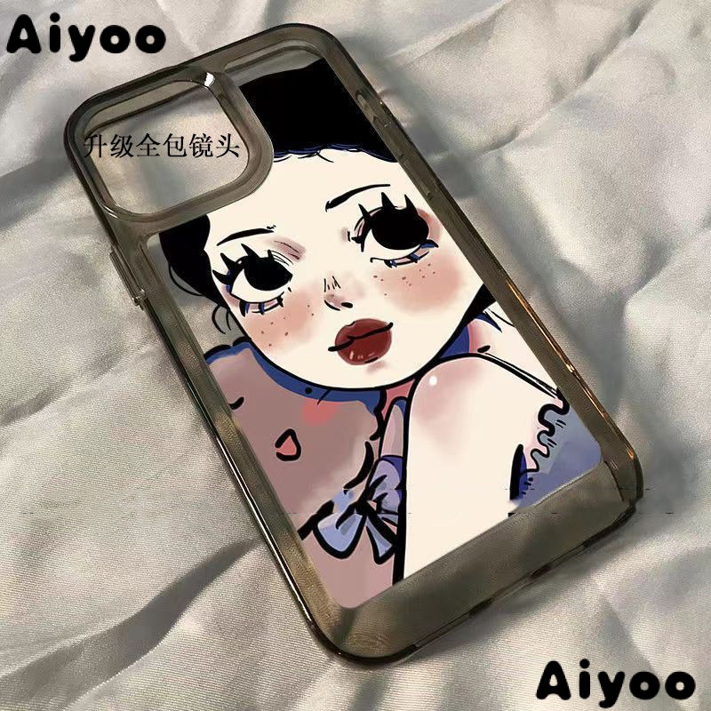 ✅Ốp Điện Thoại Mềm Họa Tiết Cô Gái Mắt To Dễ Thương Cho iPhone 14 13Promax 12Pro 11 X Xr Y6SK