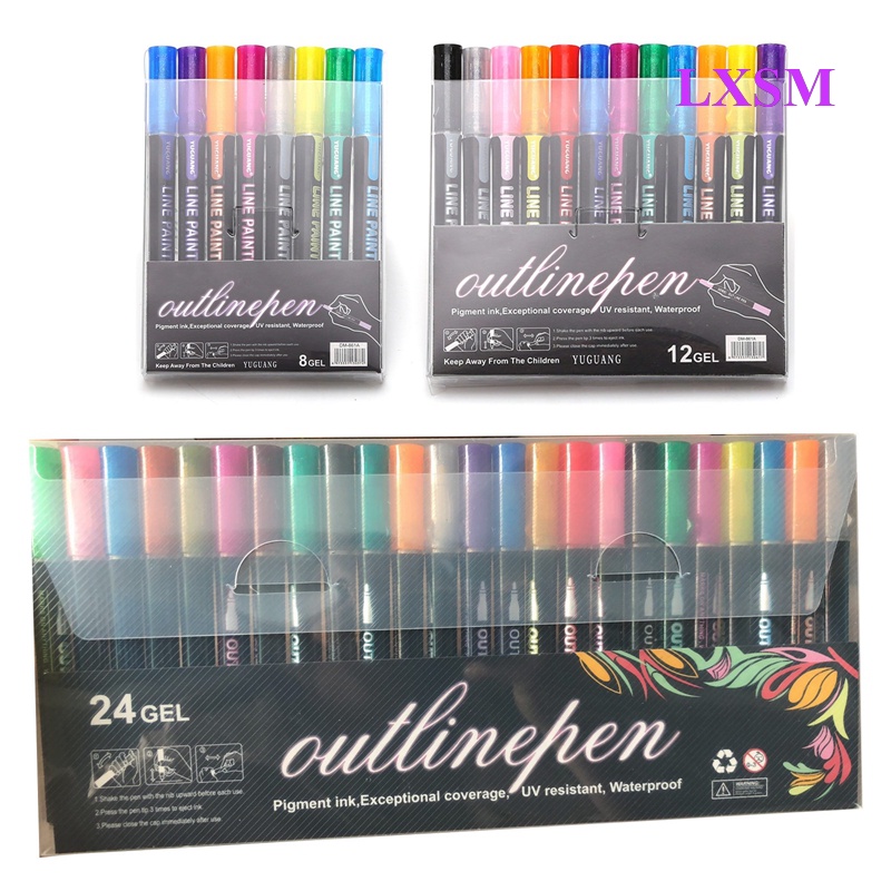 Bộ 8 / 12 / 24 Bút Lông Đánh Dấu Hai Đường Viền Dùng Vẽ Tranh / Nhật Ký DIY