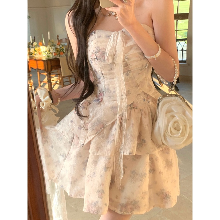 Đầm Chiffon Dài Tay Ống Ôm In Hoa Thời Trang Mùa Xuân Kiểu Mới